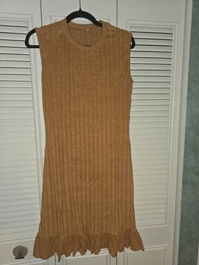 Sleeveless Ribbed Knit Dress in Mustard